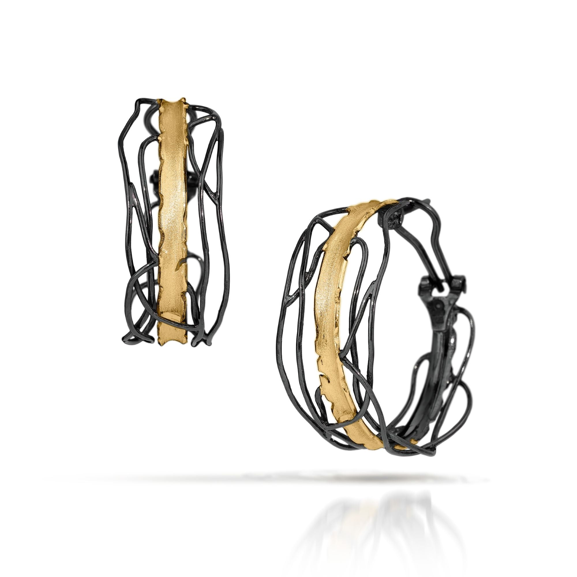 Black and Gold Edge Post Earrings - Large, Omega Clip