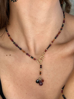 Multi Gemstone Necklace with Spinel, Hessonite, Ruby in Gold