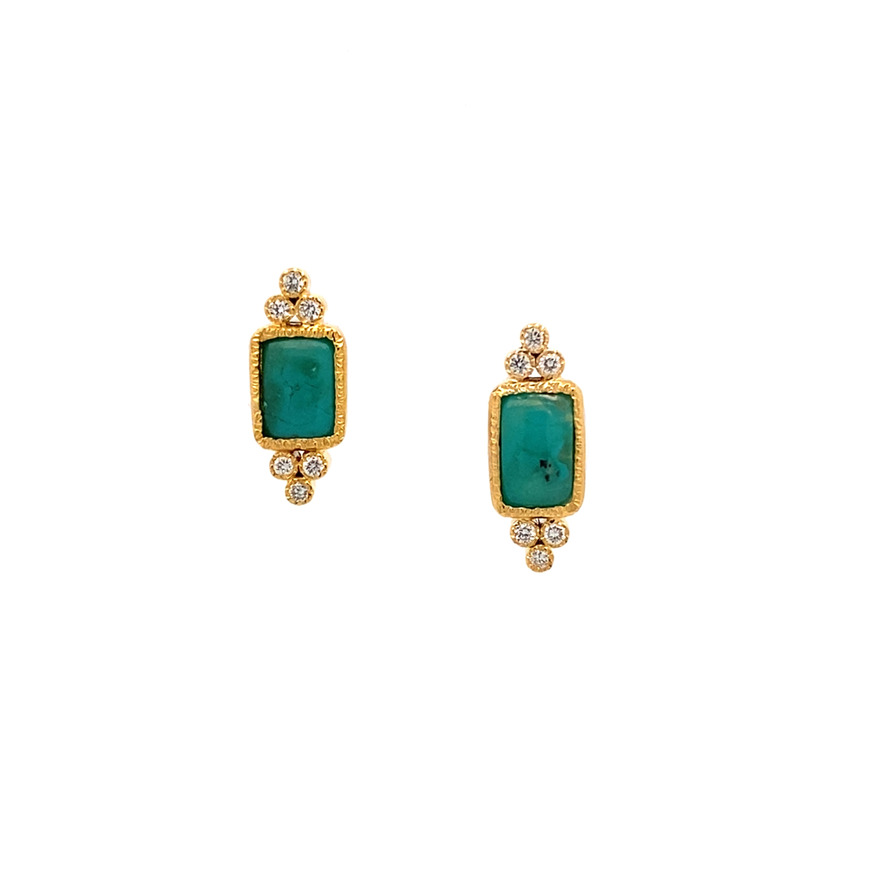 14k Gold Rare Inspiration Mine Gem Silica and Diamond Studs