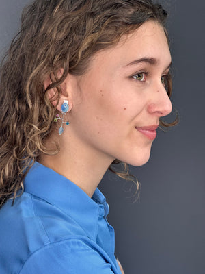 Silver Asymmetrical Opal and Aquamarine Earrings