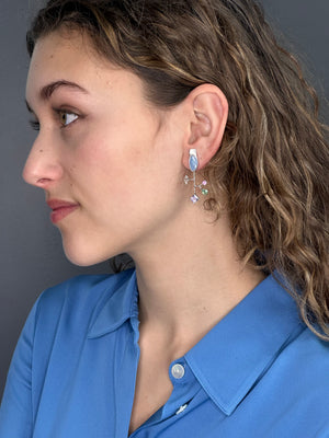 Silver Asymmetrical Opal and Tourmaline Earrings