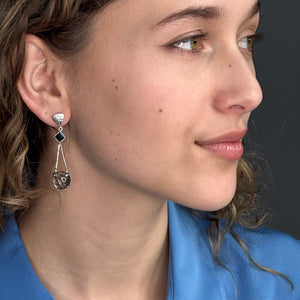 Silver Triangle Drop Earrings - Tourmalinated Quartz