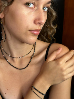 14k Black Diamond Beads Adjustable Necklace