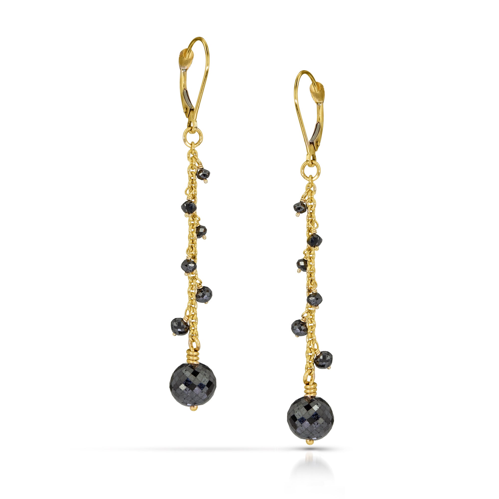14k Black Diamond Drop Earrings-Long