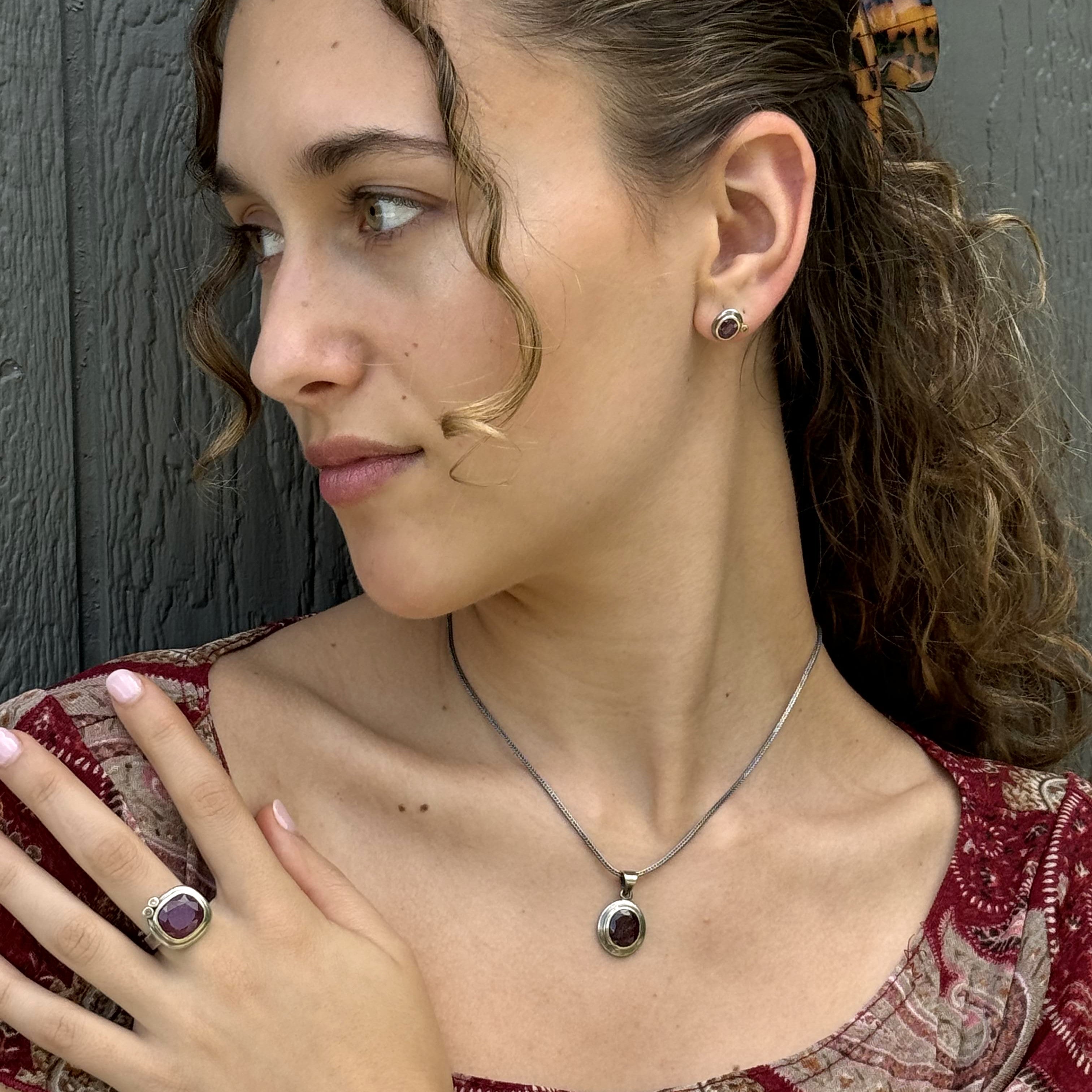 Silver Ruby & 14k Post Earrings