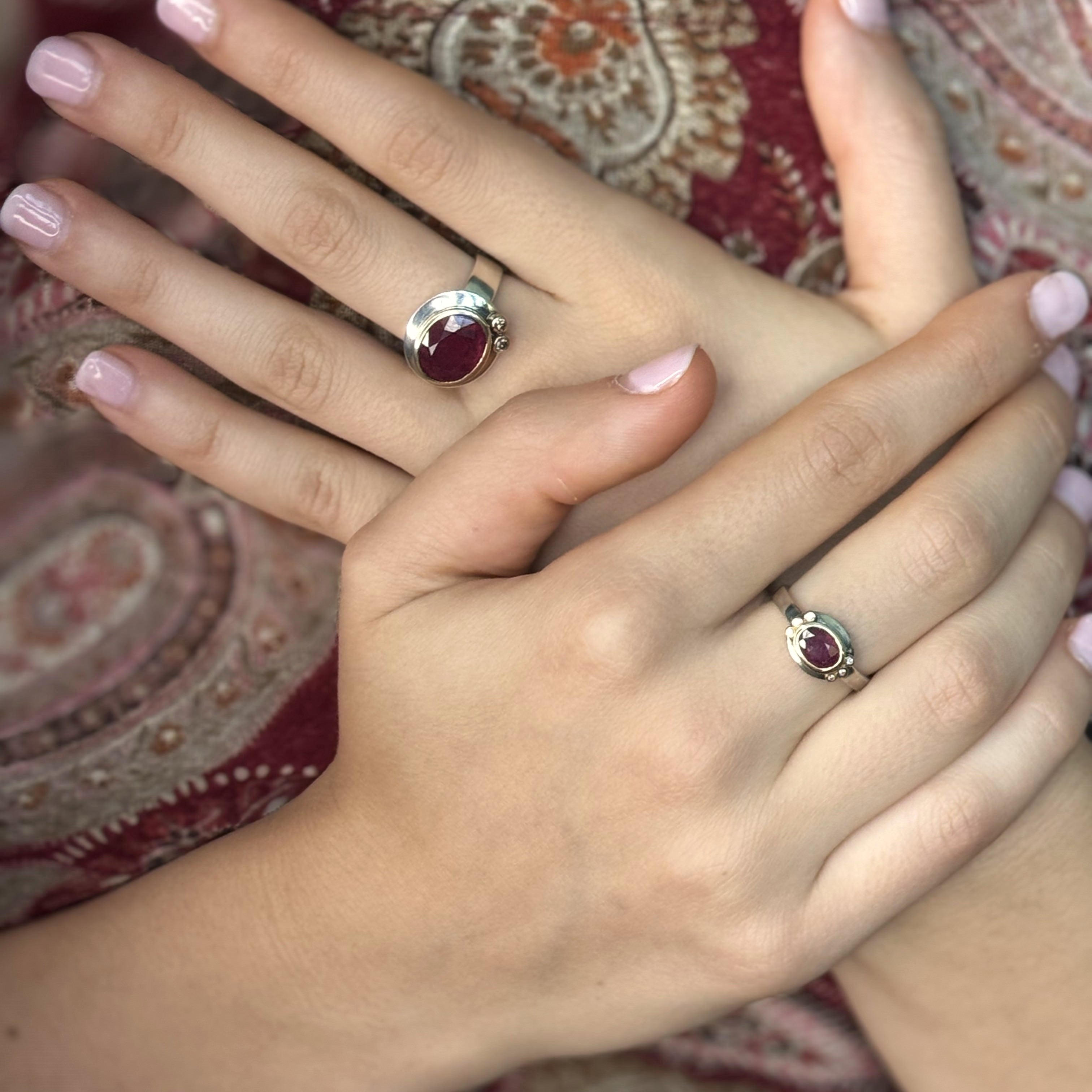 Petite Silver Ruby & 14k Ring with Diamonds