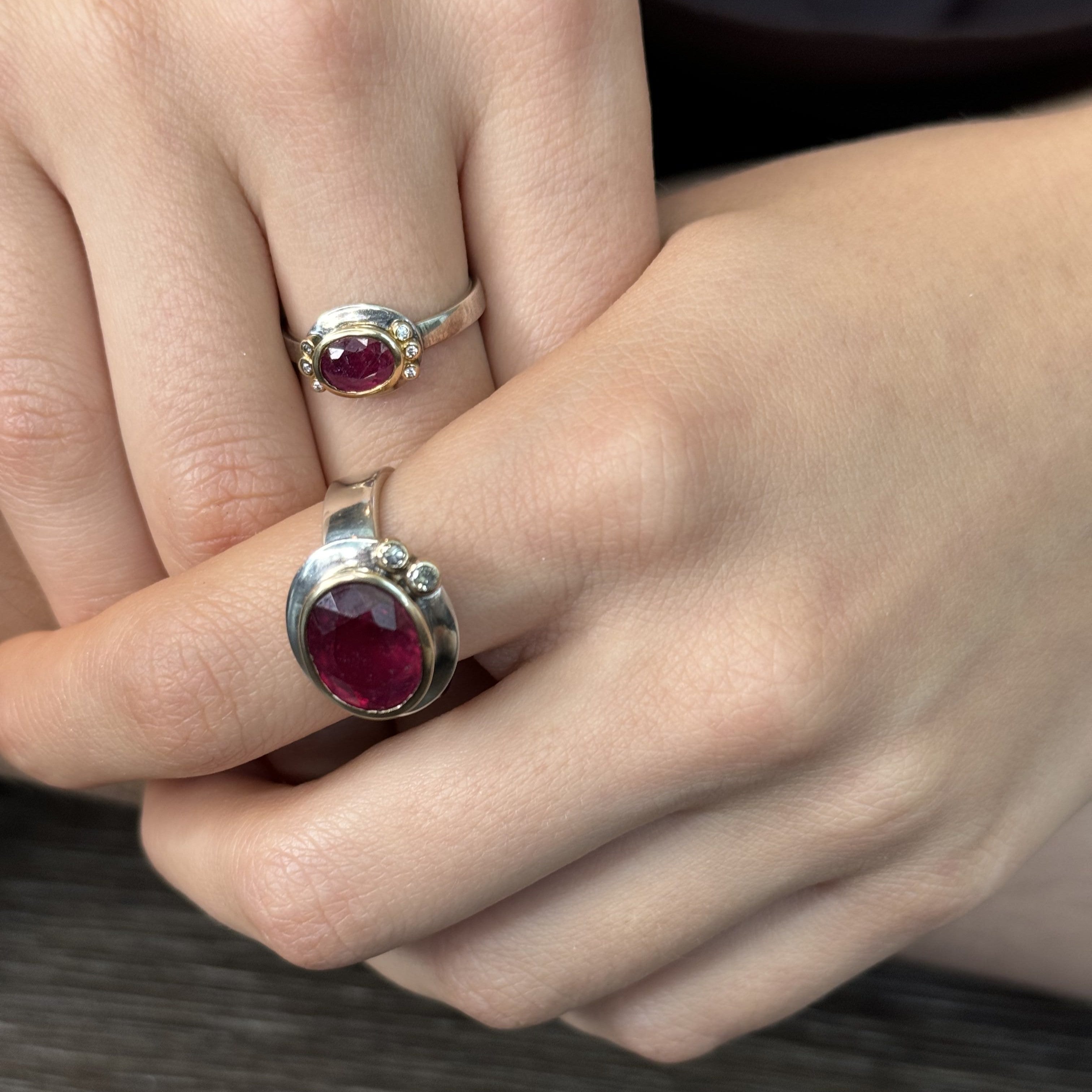 Petite Silver Ruby & 14k Ring with Diamonds