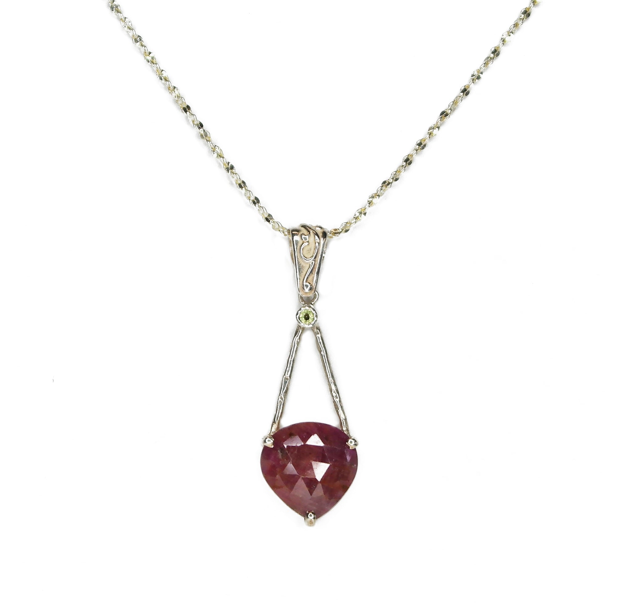 Red Sapphire with Peridot Pendant