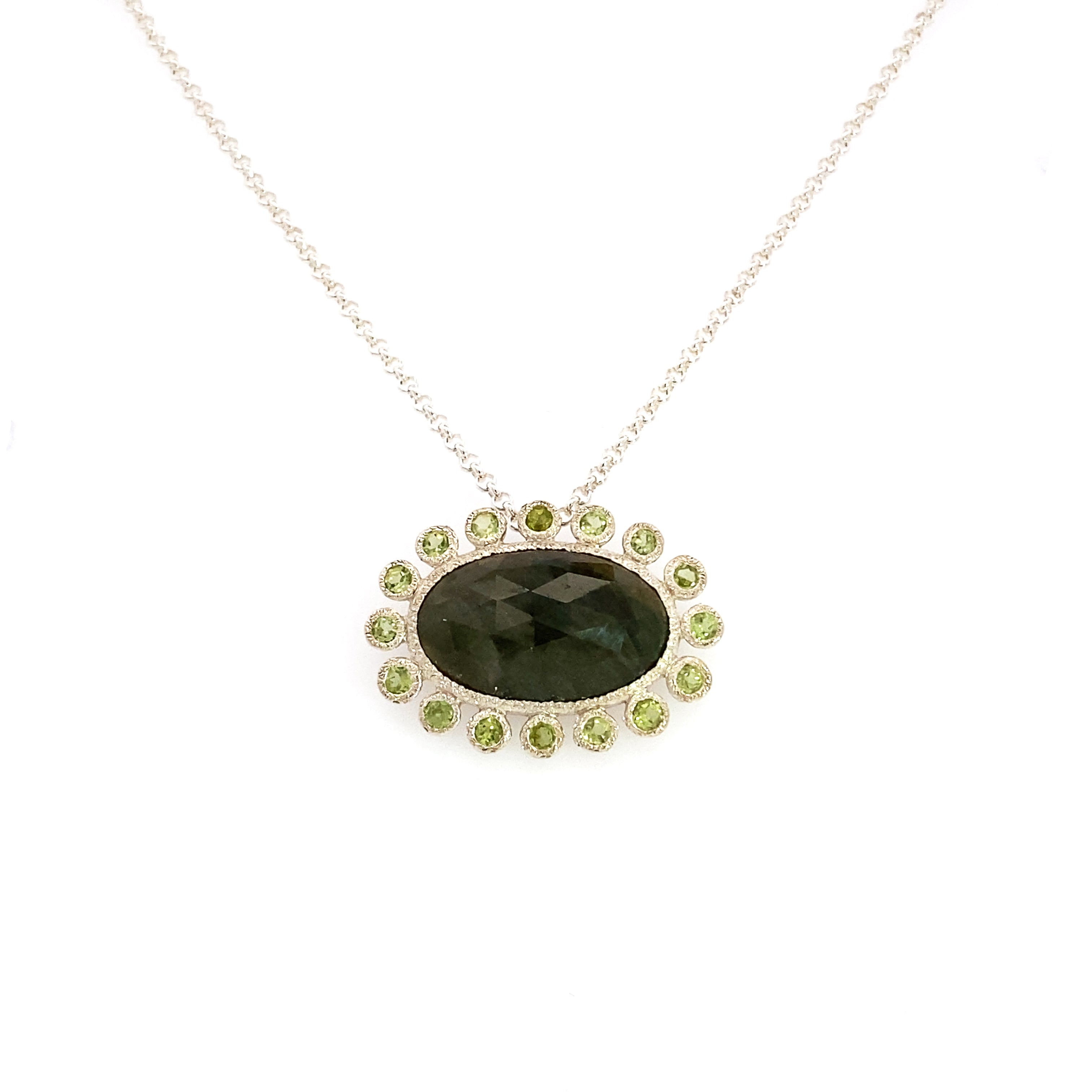 Deep Green Sapphire and Peridot Pendant