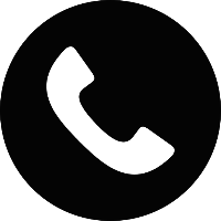 White phone icon on a black circular background