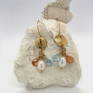 Gold Disc and Gemstone Cluster Mixed Metal Earrings