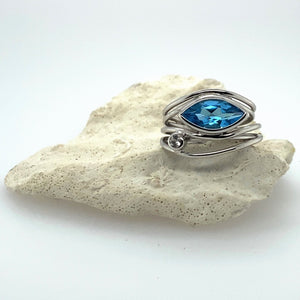 East West Silver Marquise Ring - Blue Topaz