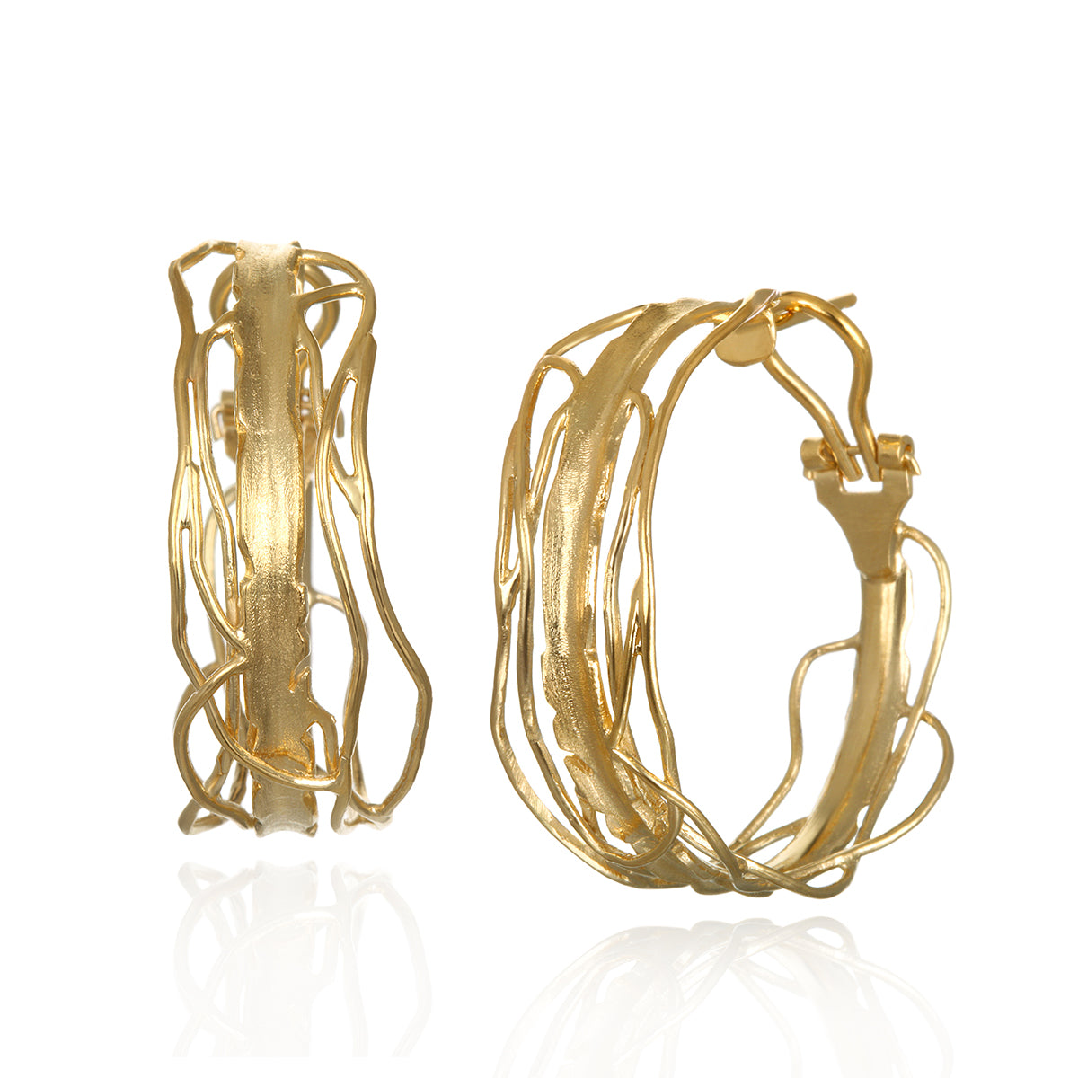 Gold Edge Post Hoops - Large Omega Clip Earrings