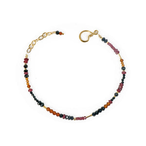 Gold Gemstone Bracelet with Spinel, Hessonite, Ruby