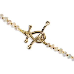 Graduated White Opal Gemstone Gold Necklace