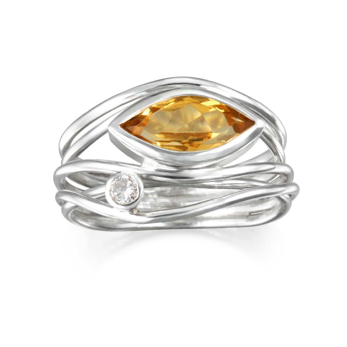 East West Silver Marquise Ring - Citrine