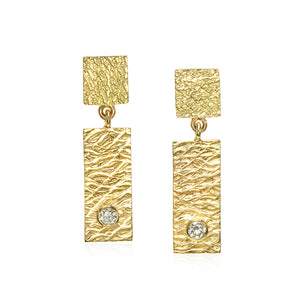 2 Tab Textured Earrings with White Sapphire