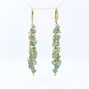 Emerald and Gold Waterfall Dangle Earrings