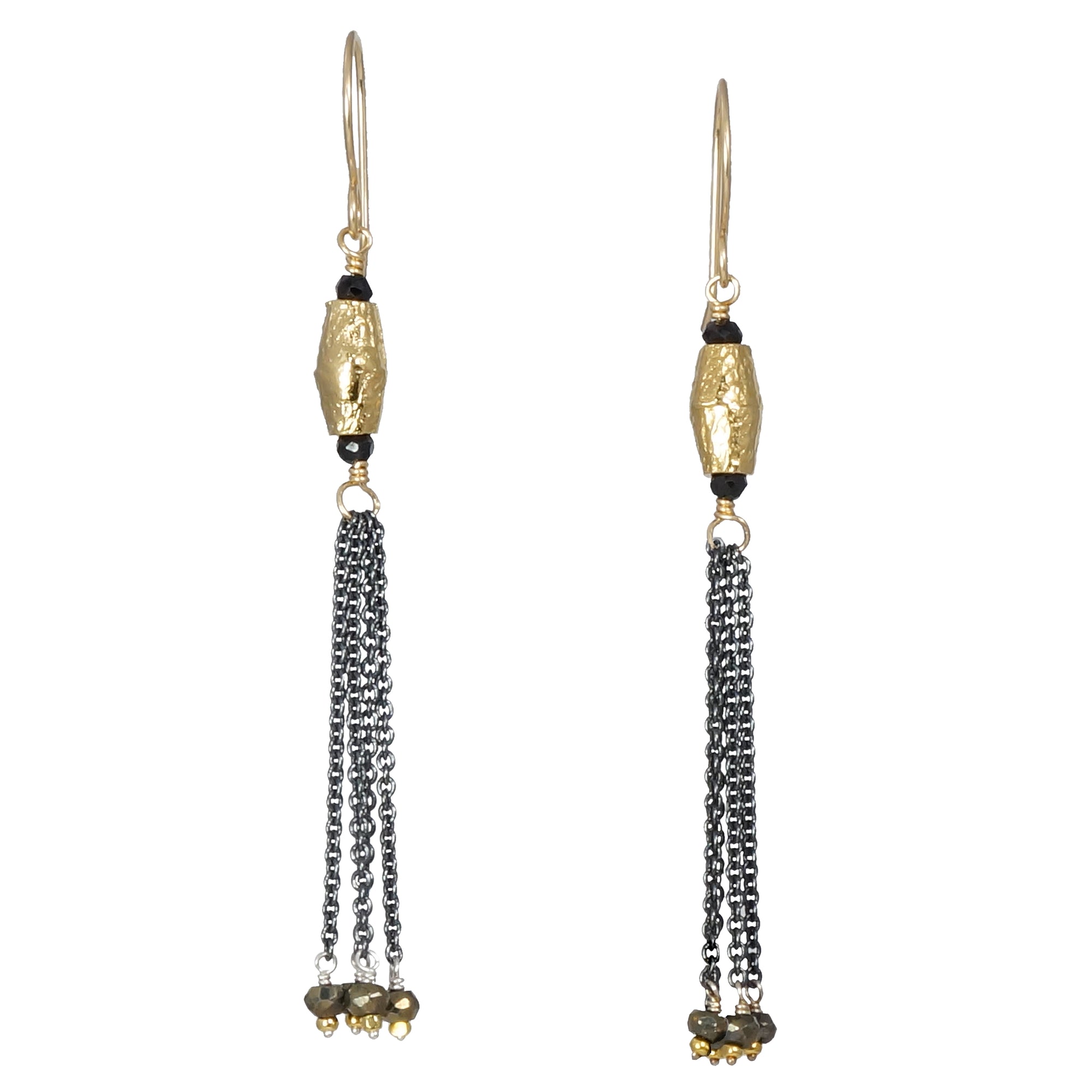 Spinel and Gold Mixed Metal Earrings with Tassels