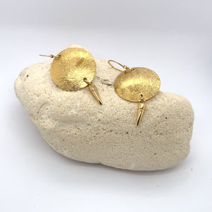 Acid Etched Disk Gold Earrings with Spike