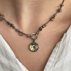 Black and Gold Keum-Boo Diamond Disk Necklace