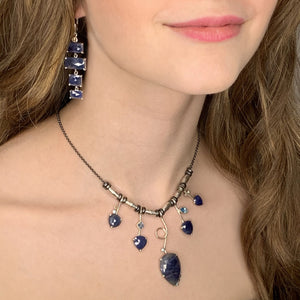5 Stick Rose Cut Sapphire Necklace With Blue Topaz