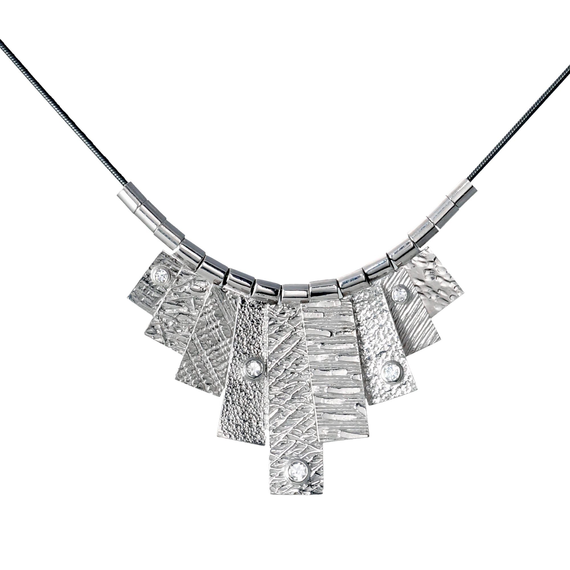 9 Tab Silver Necklace with White Sapphire