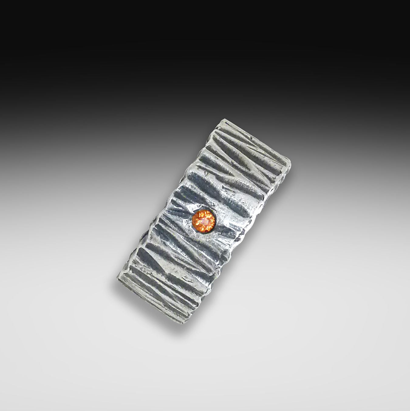 Etched Oxidized Silver Band, Orange Sapphire