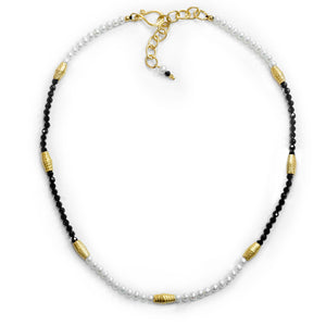 Spinel and Pearl Necklace with Gold Beads