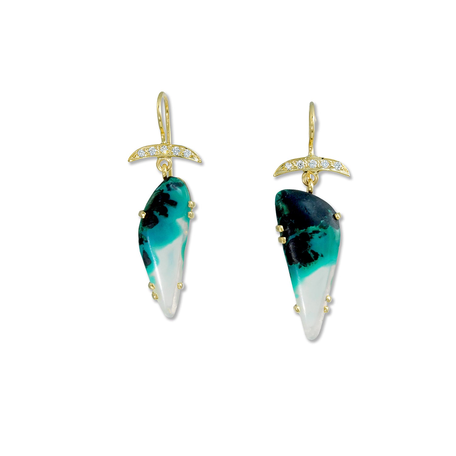 14k Gold Gem Silica and Diamond Earrings
