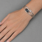 Silver & Black Cuff Bracelet - Black Spinel & White Sapphire