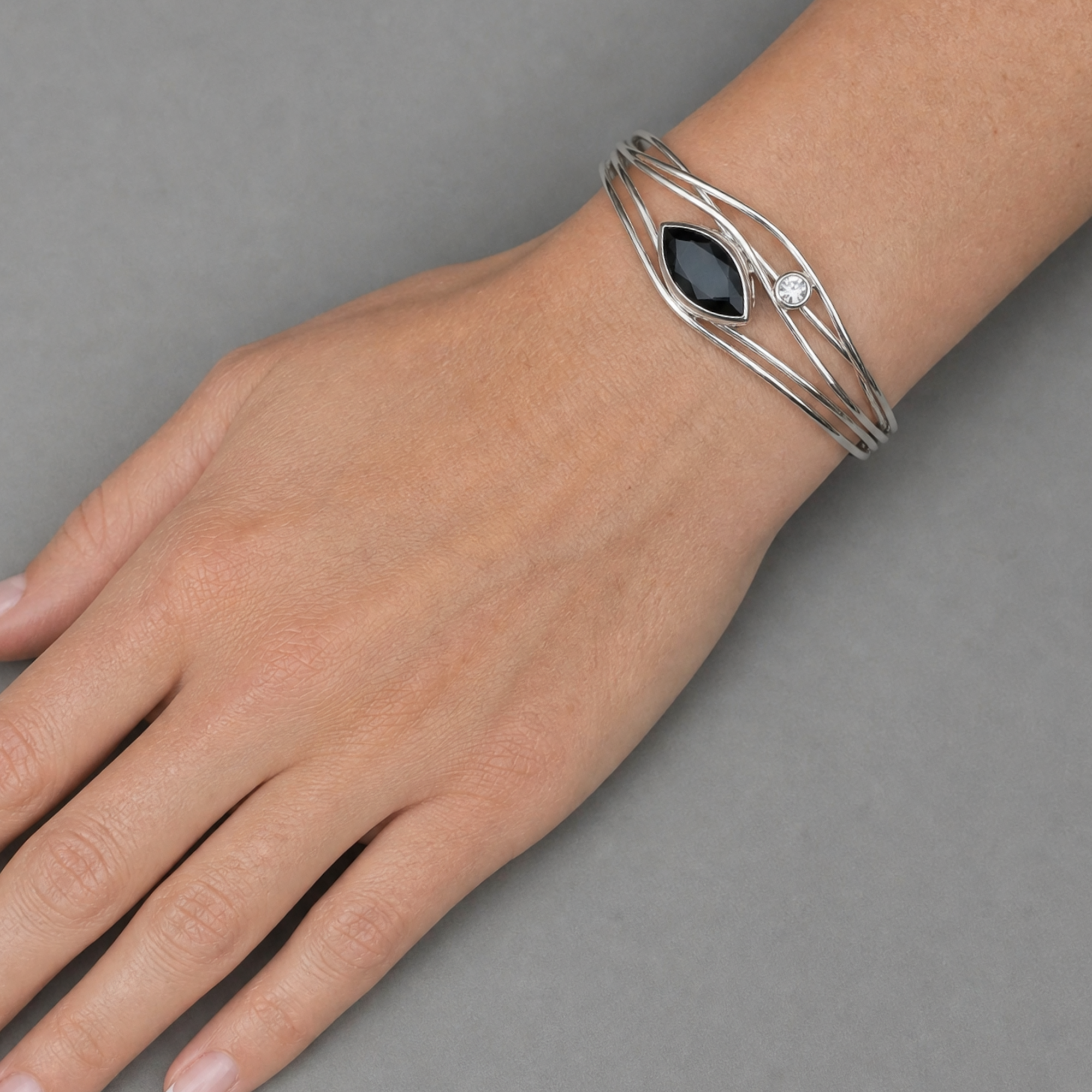 Silver & Black Cuff Bracelet - Black Spinel & White Sapphire