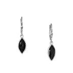 Pair of black teardrop earrings on a white background