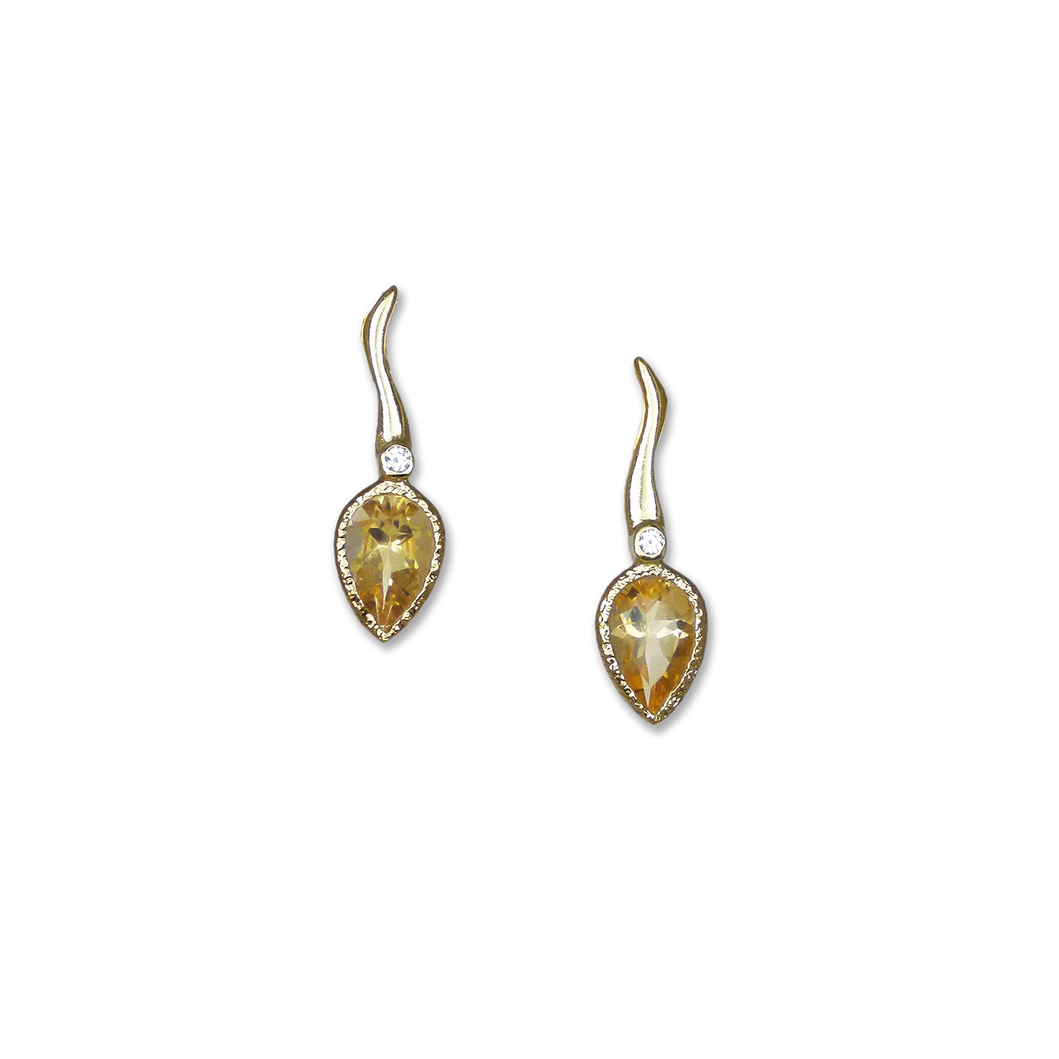 Gold Post Earrings in Citrine and Topaz