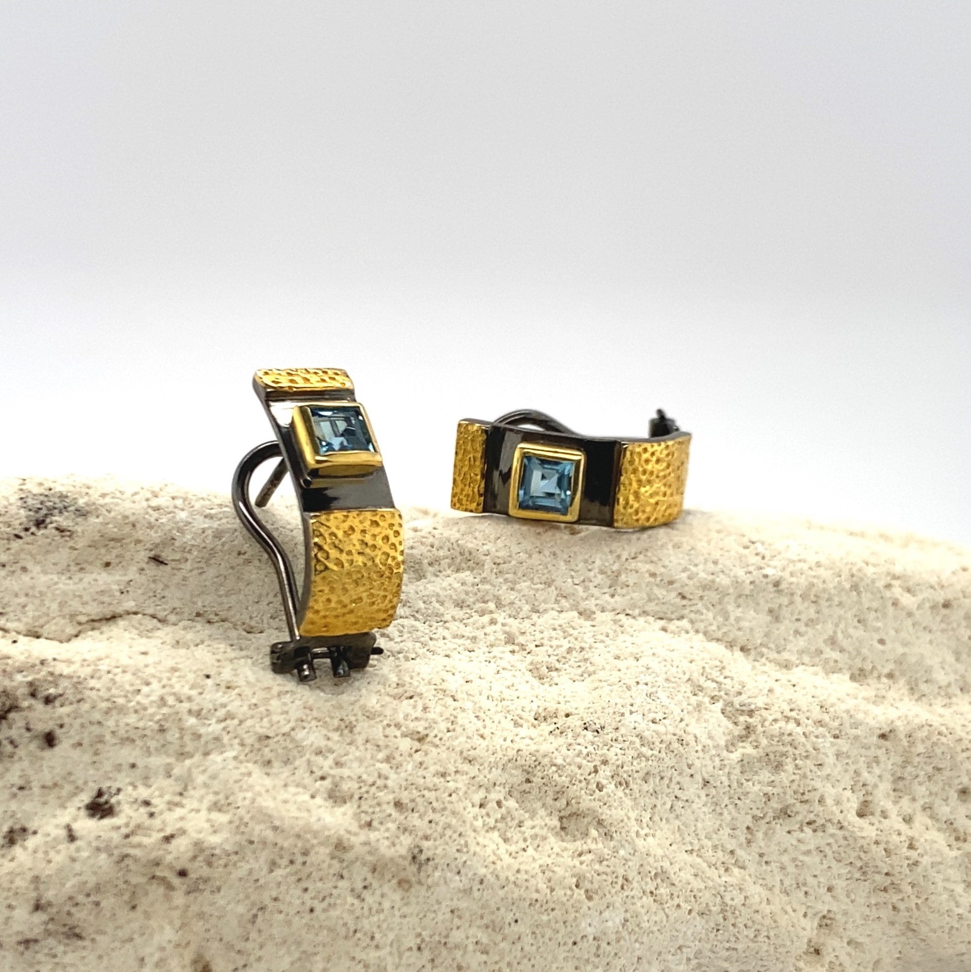 Black and Gold Gemstone Earrings