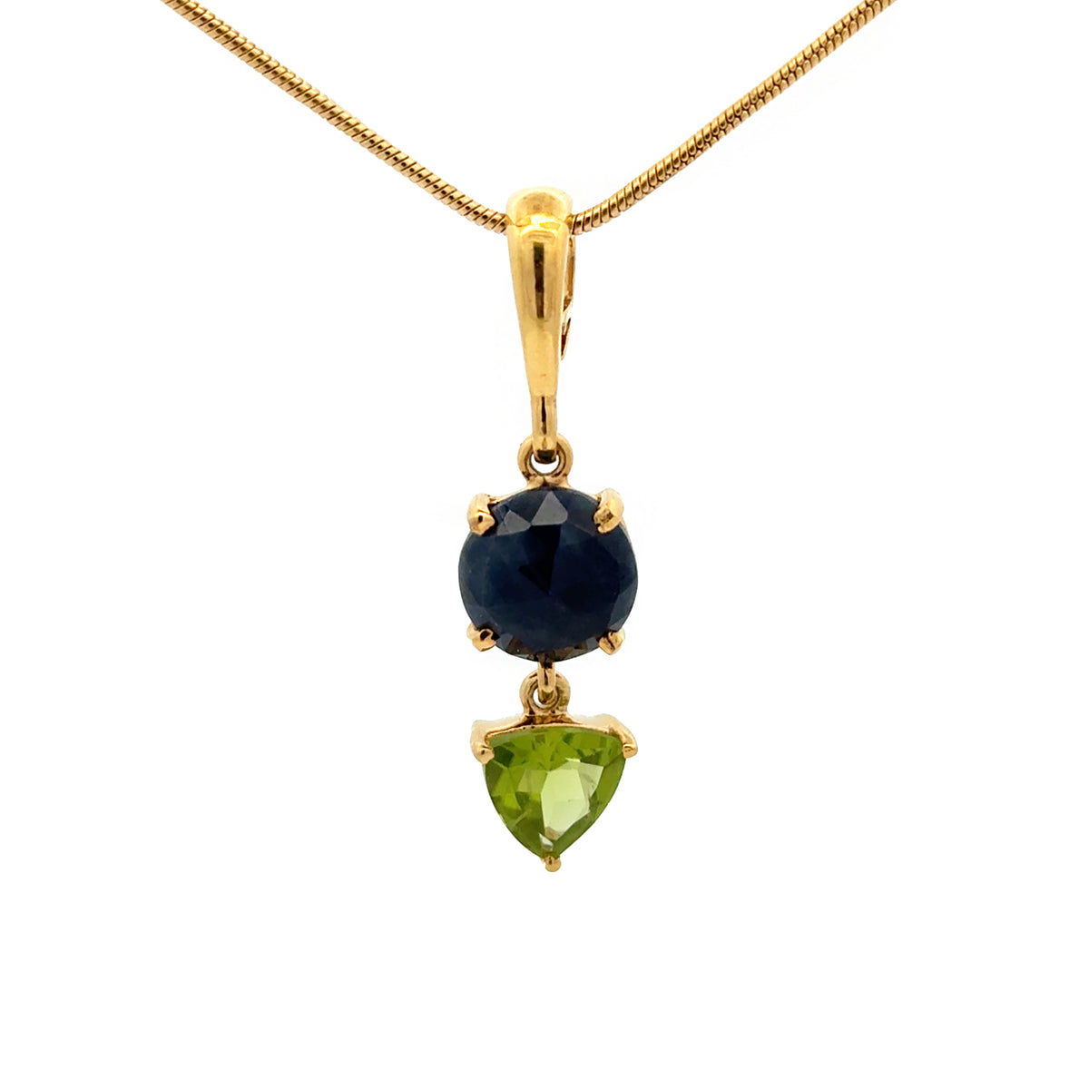 Blue Sapphire Slice & Peridot Pendant Necklace