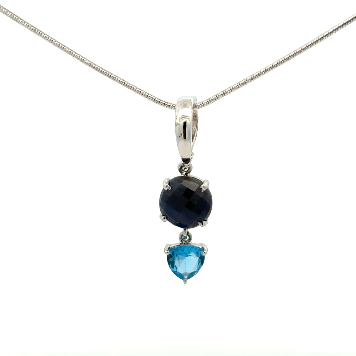 Blue Rose Cut Sapphire Slice & Blue Topaz Pendant