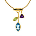 3 Stone Petal Pendant Blue Topaz - Gold - Q Evon Fine Jewelry