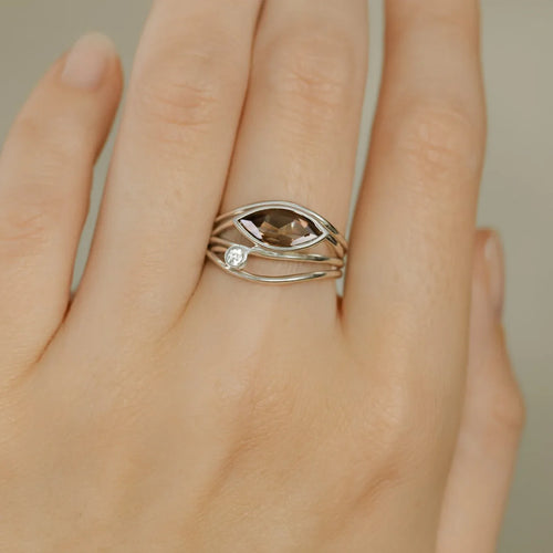 East West Silver Marquise Ring - Smoky Quartz - Q Evon Fine Jewelry