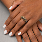 East West Marquise Ring - Black Ruthenium & Smoky Quartz