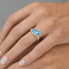 East West Silver & Gold Ring - Blue Topaz Marquise