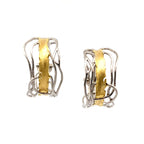 Silver and Gold Edge Post Earrings - Medium, Omega Clip