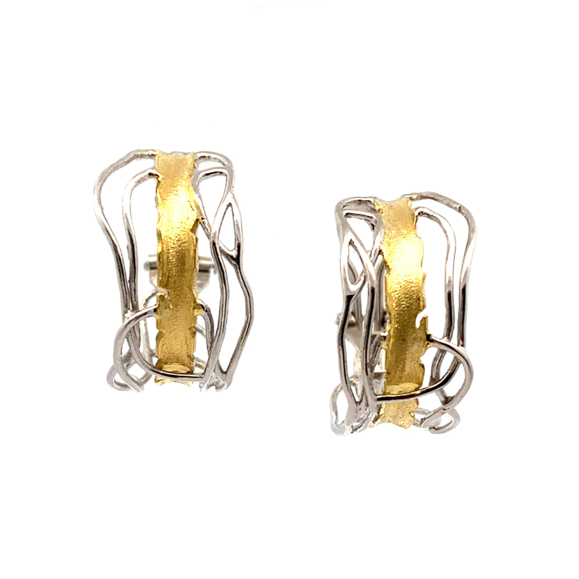 Silver and Gold Edge Post Earrings - Medium, Omega Clip
