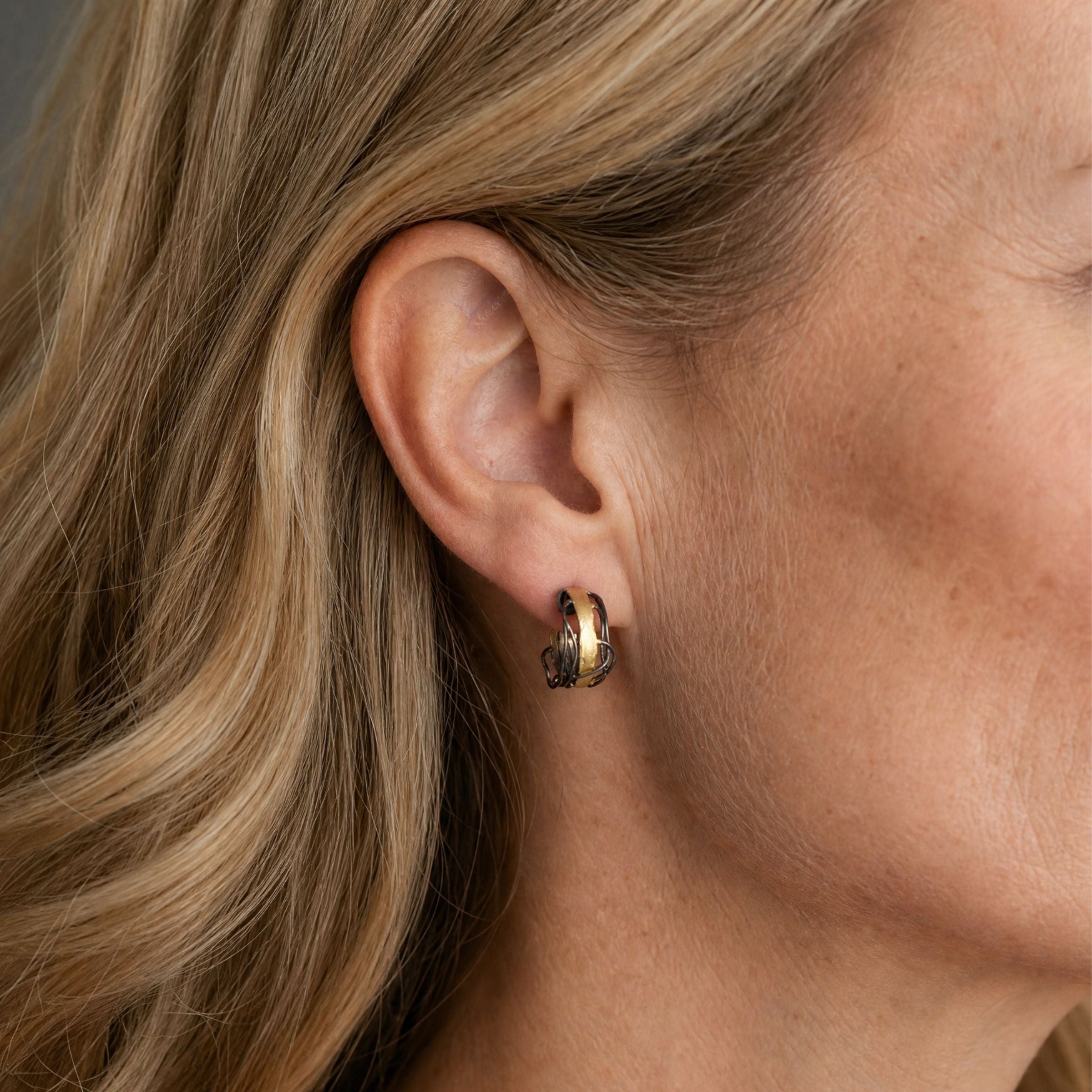 Black and Gold Post Earrings - Small
