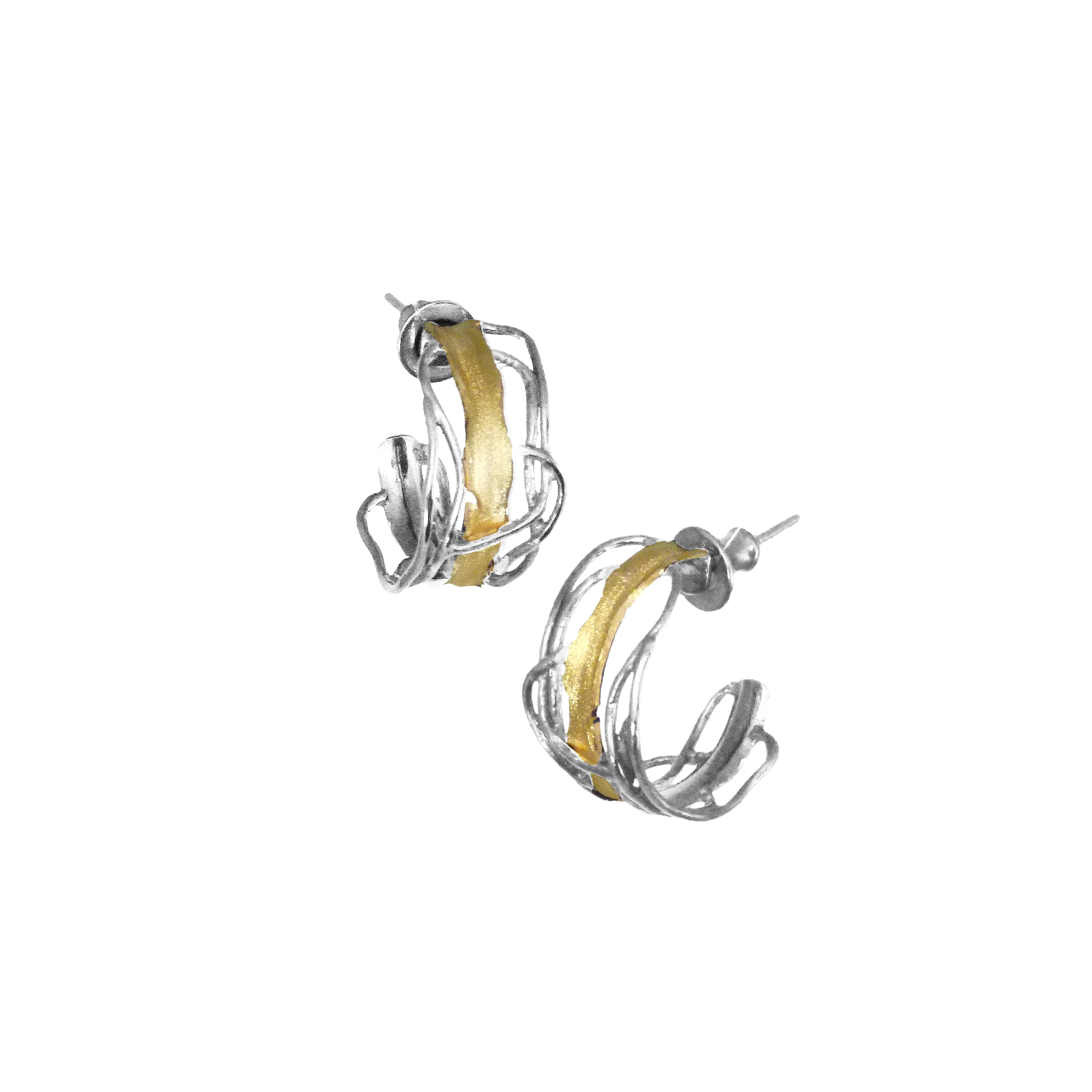 Silver and Gold Post Earrings - Small