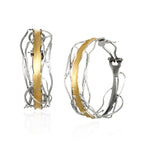 Silver and Gold Edge Post Earrings - Large, Omega Clip