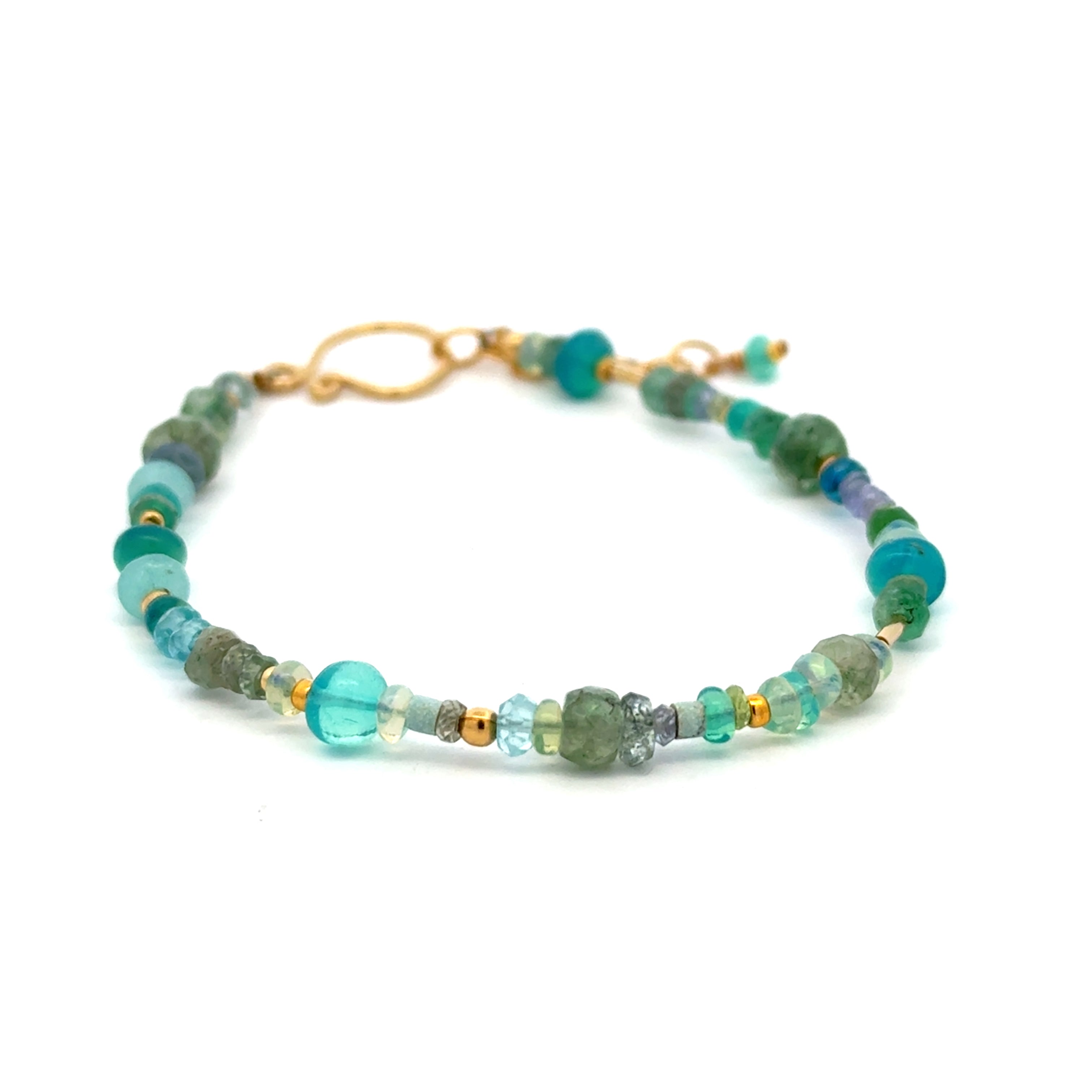 Gold Gemstone Bracelet with Opal, Emerald, Apatite, Tanzanite