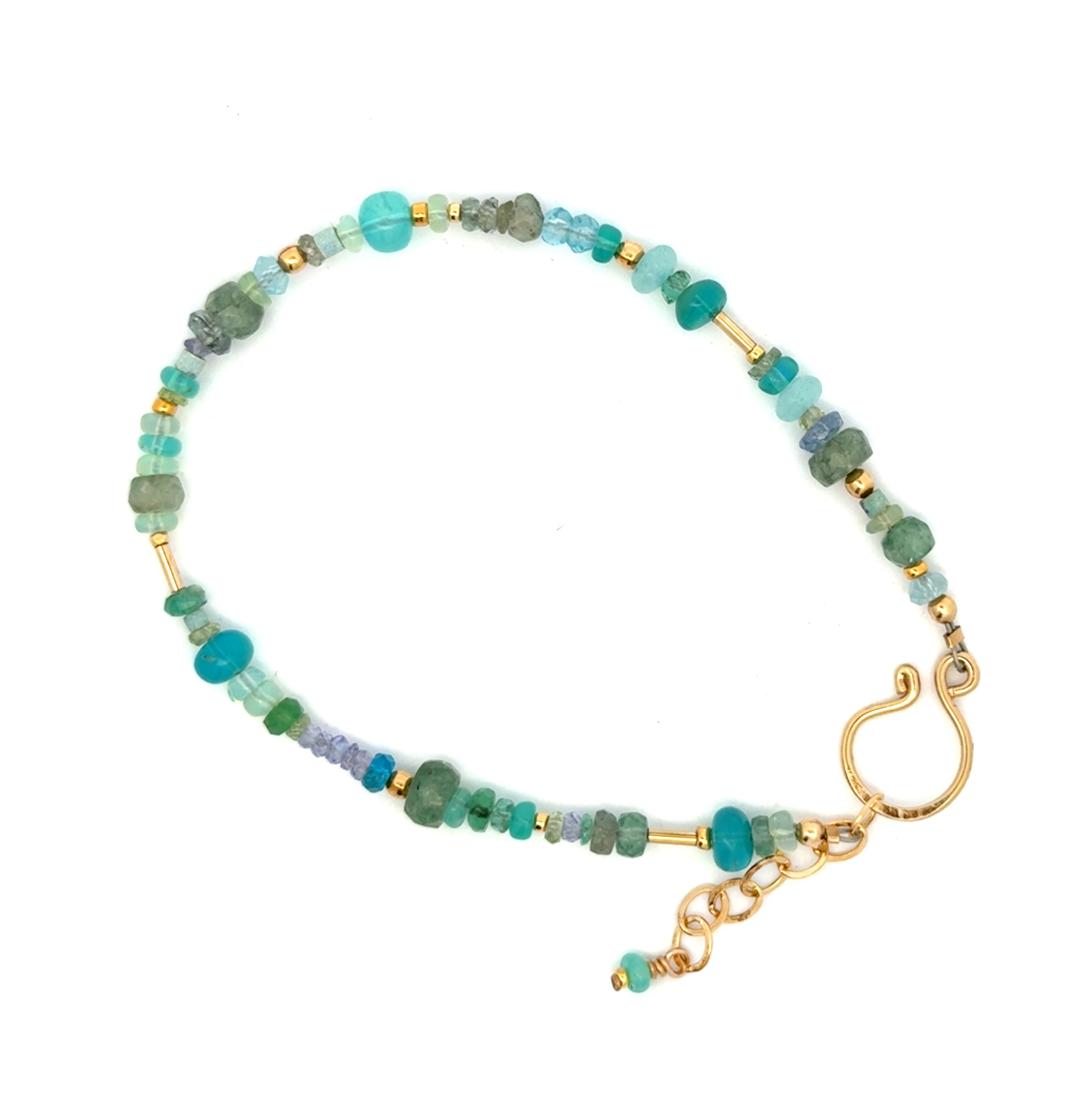 Gold Gemstone Bracelet with Opal, Emerald, Apatite, Tanzanite