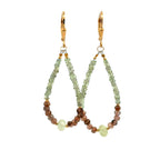 Gold Leverback Earrings with Green Garnet, Andalusite, Green Sapphire