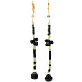 Gold Leverback Earrings with Black Sapphire, Green Sapphire, Black Spinel Brios